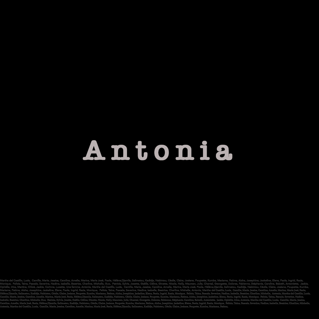 Triptyque. The name, Antonia. Olenka Carrasco. The firstnames list.